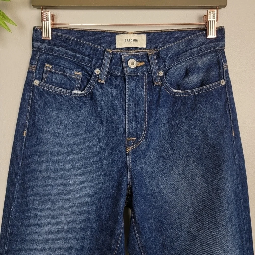 NEW Baldwin Riley BLDWN Slim Straight Distressed Slouchy El Dorado Blue Jeans 24